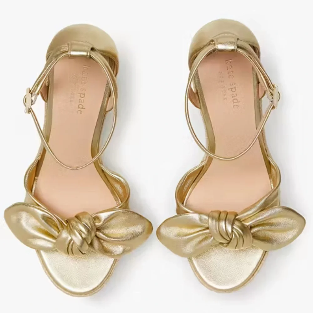 NIB Kate Spade Tianna Espadrille Wedge Gold Metallic Sandals, Size 11